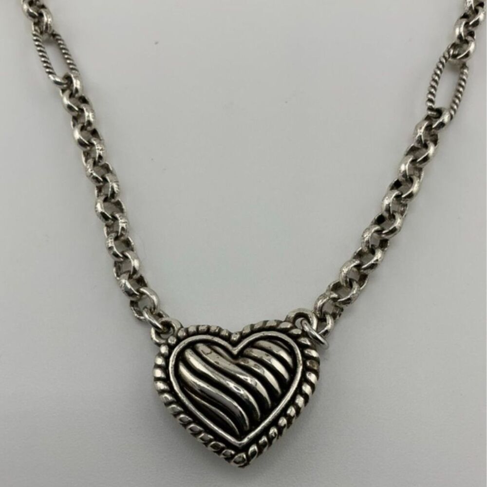 Brighton Silver Plated Heart Pendant Necklace Signed Adjustable Chain